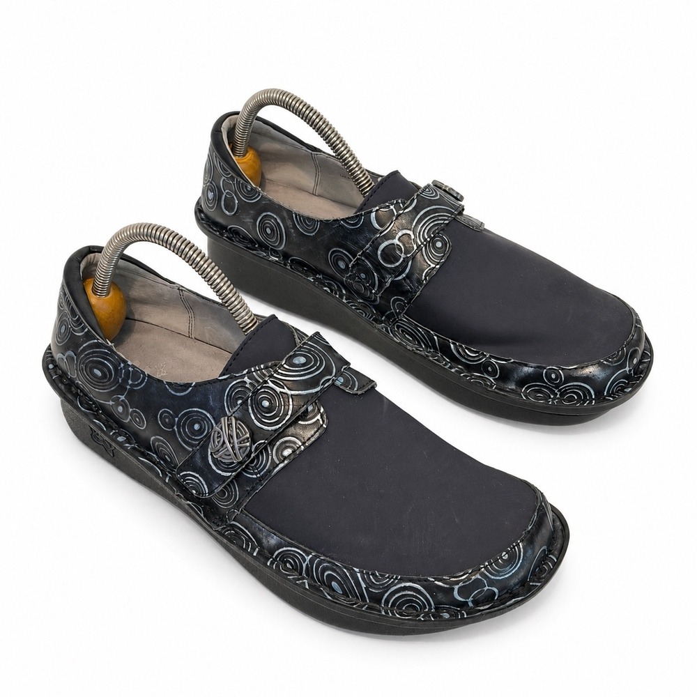 Alegria by PG Lite Women 41 Blue Silver Swirl Leather Slip On‎ Clogs DEN-587